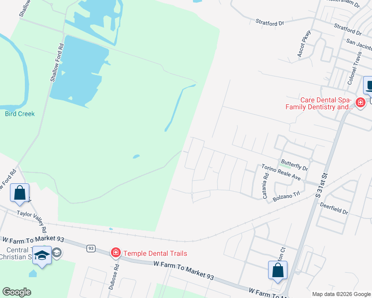 map of restaurants, bars, coffee shops, grocery stores, and more near 3650 Burton Lane in Temple