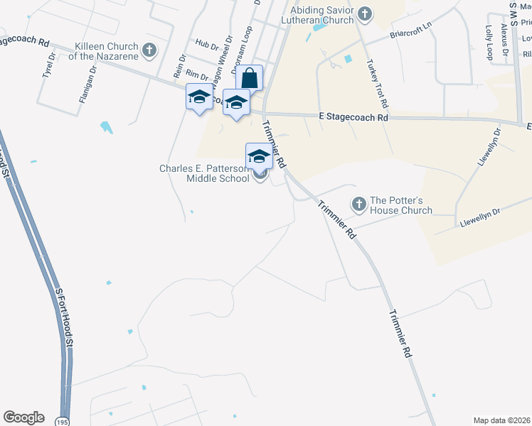 map of restaurants, bars, coffee shops, grocery stores, and more near 5102 James Loop in Killeen