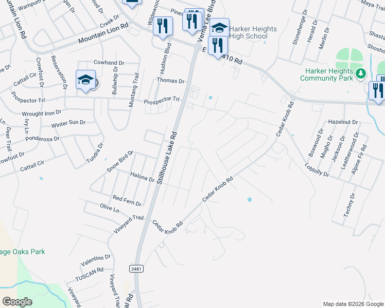 map of restaurants, bars, coffee shops, grocery stores, and more near 2503 Arno Street in Harker Heights