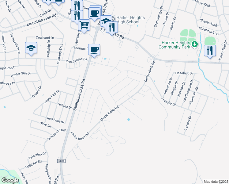 map of restaurants, bars, coffee shops, grocery stores, and more near 1211 Torino St in Harker Heights