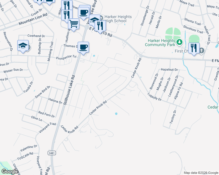 map of restaurants, bars, coffee shops, grocery stores, and more near 1211 Torino St in Harker Heights