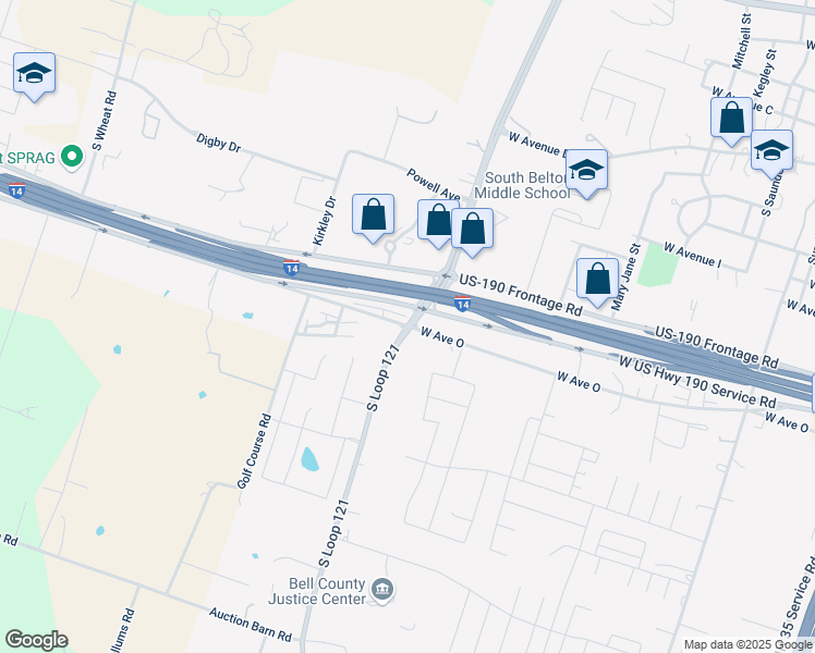 map of restaurants, bars, coffee shops, grocery stores, and more near 1902 Texas 121 Loop in Belton