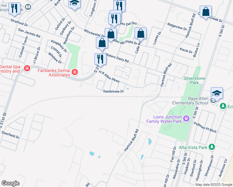 map of restaurants, bars, coffee shops, grocery stores, and more near 5309 Sandstone Drive in Temple