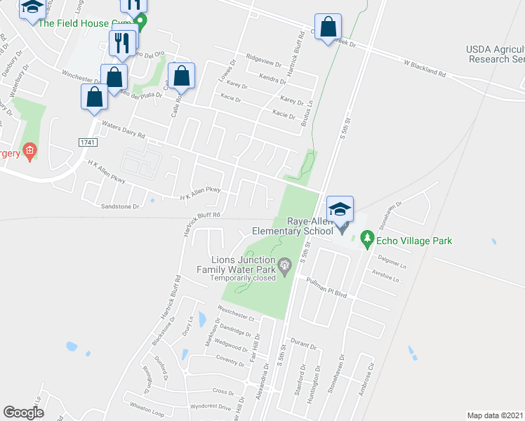 map of restaurants, bars, coffee shops, grocery stores, and more near 5020 Jeanine Drive in Temple