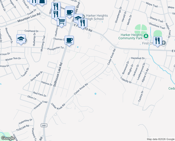 map of restaurants, bars, coffee shops, grocery stores, and more near 1211 Torino St in Harker Heights