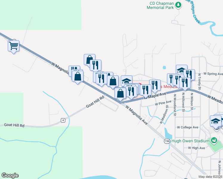 map of restaurants, bars, coffee shops, grocery stores, and more near 1414 West Maple Avenue in Geneva