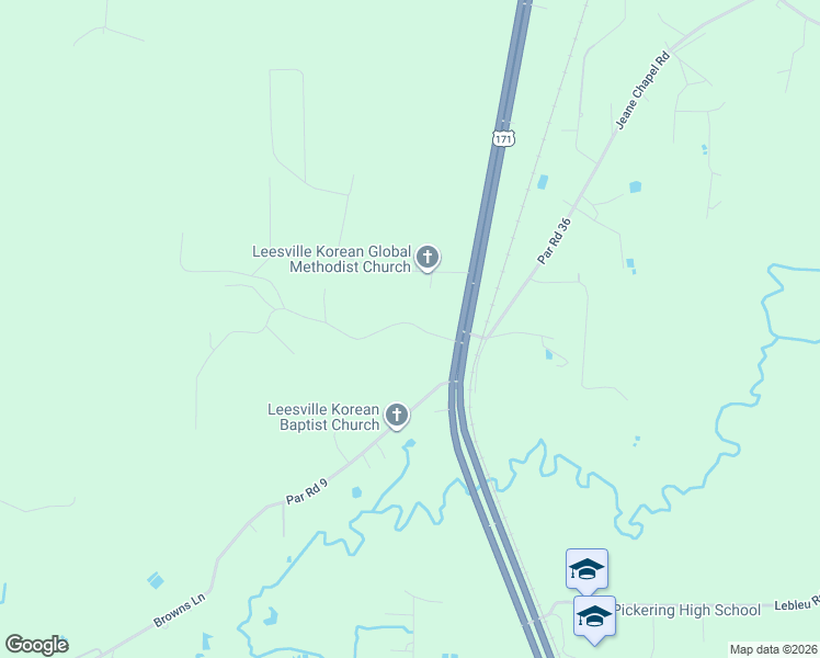 map of restaurants, bars, coffee shops, grocery stores, and more near 366-498 Par Road 40 in Leesville