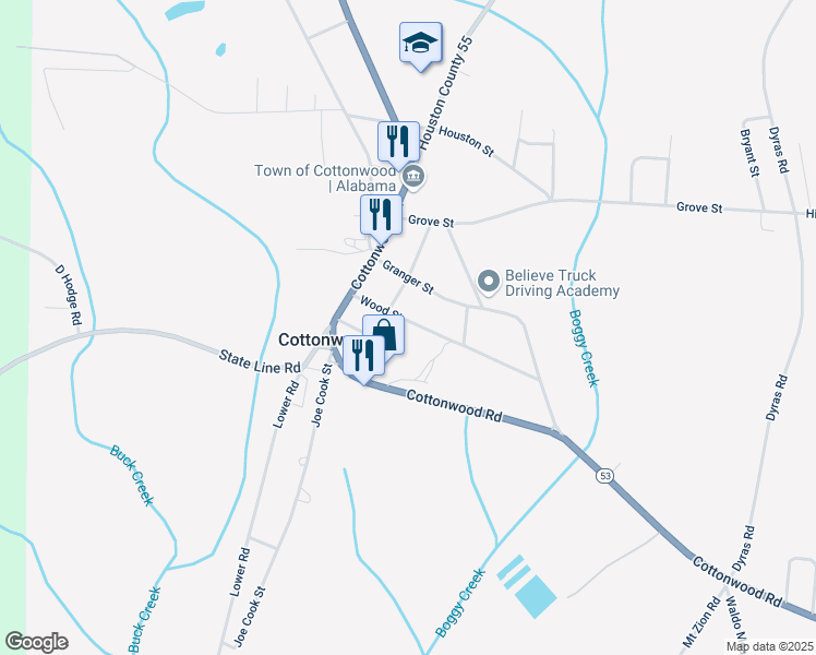 map of restaurants, bars, coffee shops, grocery stores, and more near 115 Hood Street in Cottonwood