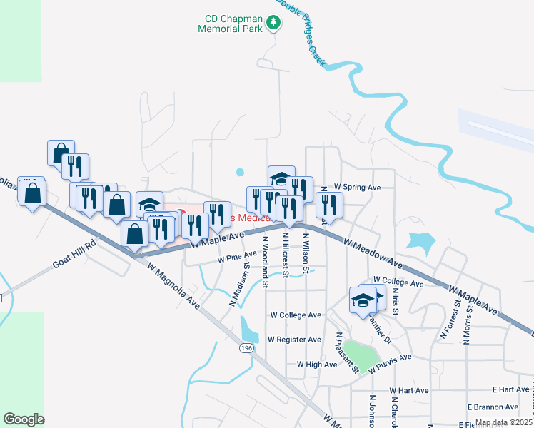 map of restaurants, bars, coffee shops, grocery stores, and more near 800 West Meadow Avenue in Geneva