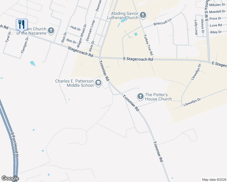 map of restaurants, bars, coffee shops, grocery stores, and more near 160 Biels Loop in Killeen