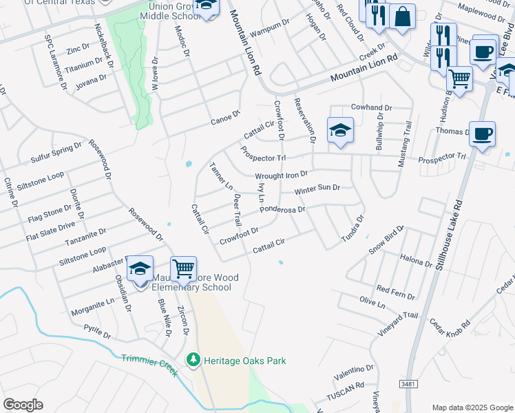 map of restaurants, bars, coffee shops, grocery stores, and more near 509 Ivy Lane in Harker Heights