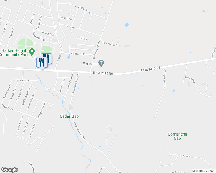 map of restaurants, bars, coffee shops, grocery stores, and more near 13877 Farm to Market 2410 in Belton