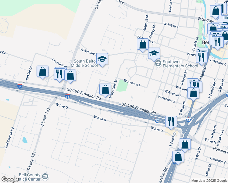 map of restaurants, bars, coffee shops, grocery stores, and more near 1000 Mary Jane Street in Belton