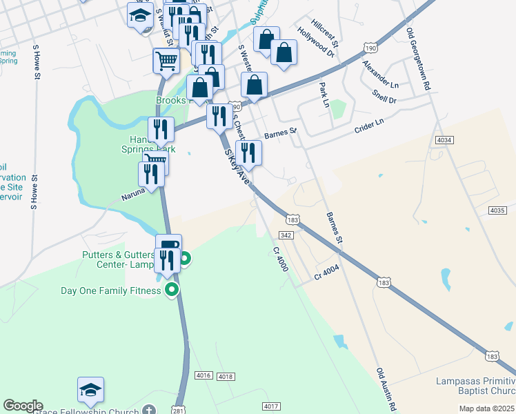 map of restaurants, bars, coffee shops, grocery stores, and more near 1874-1898 Cr 4000 in Lampasas
