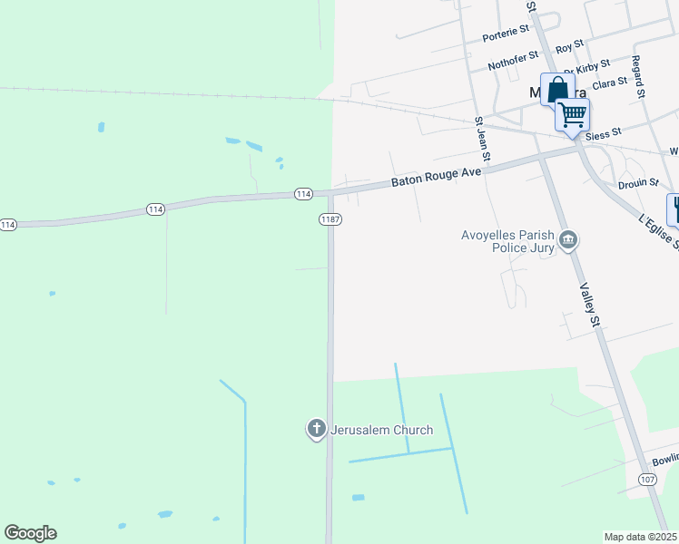 map of restaurants, bars, coffee shops, grocery stores, and more near 2610 Louisiana 1187 in Mansura