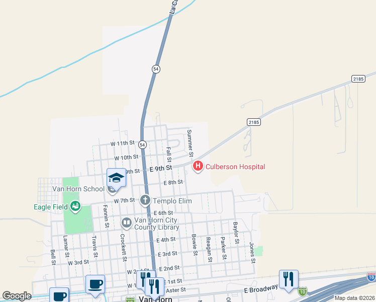 map of restaurants, bars, coffee shops, grocery stores, and more near in Van Horn