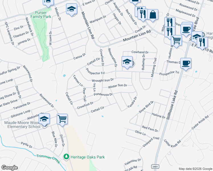 map of restaurants, bars, coffee shops, grocery stores, and more near 402 Wrought Iron Drive in Harker Heights