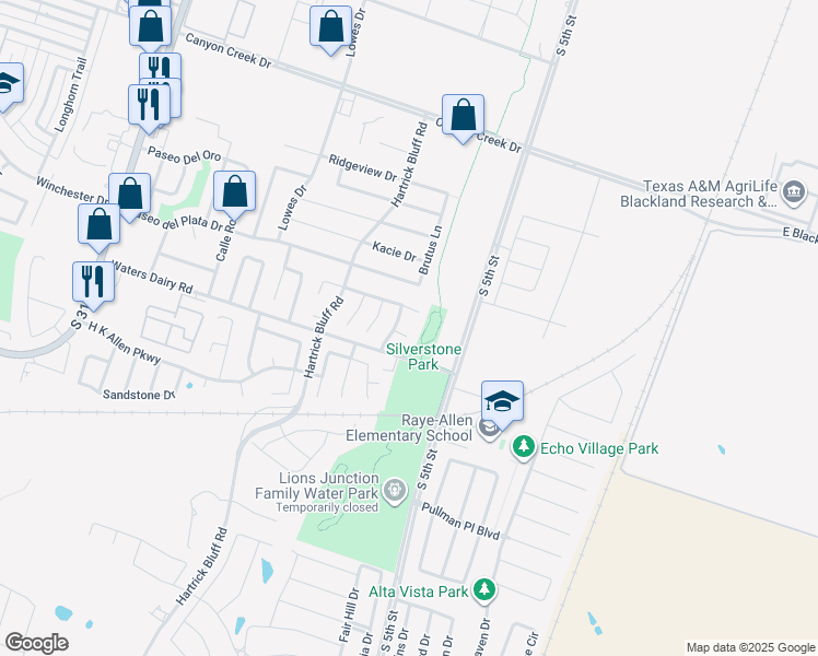 map of restaurants, bars, coffee shops, grocery stores, and more near 412 Sterling Manor Court in Temple