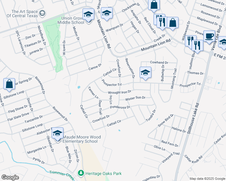 map of restaurants, bars, coffee shops, grocery stores, and more near 319 Wrought Iron Drive in Harker Heights