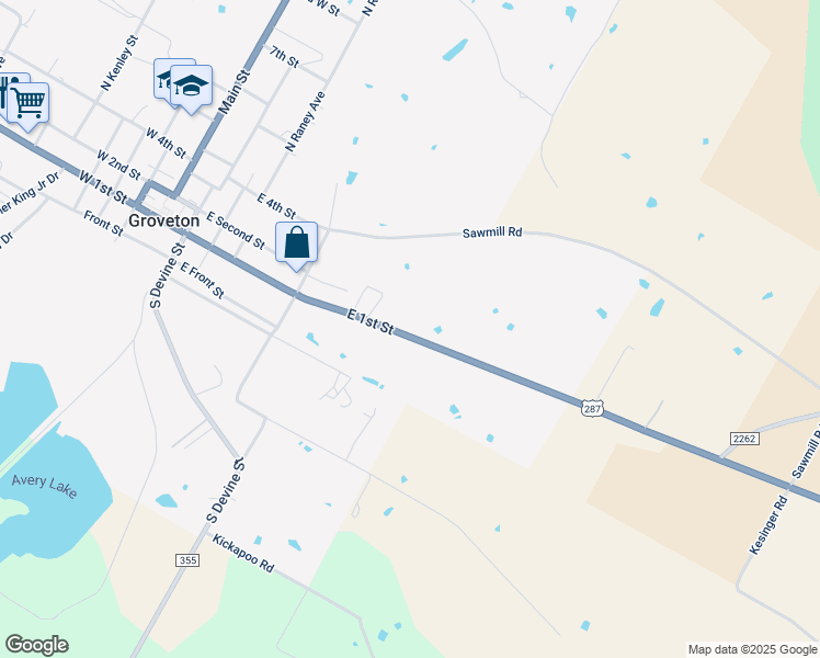 map of restaurants, bars, coffee shops, grocery stores, and more near 592 U.S. 287 in Groveton