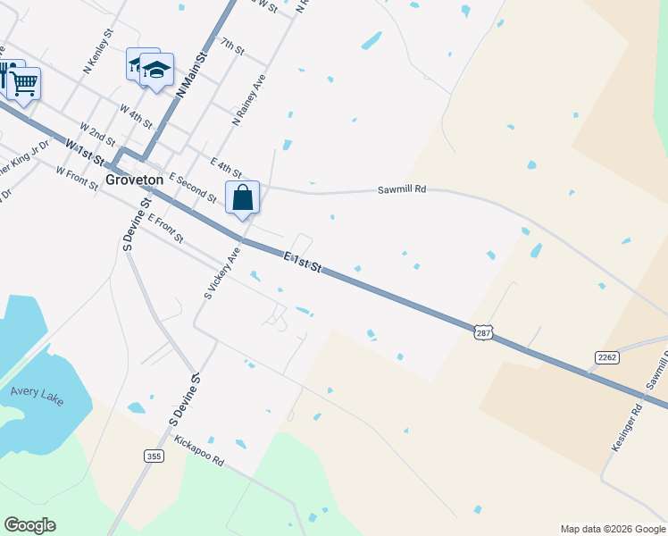 map of restaurants, bars, coffee shops, grocery stores, and more near 592 U.S. 287 in Groveton