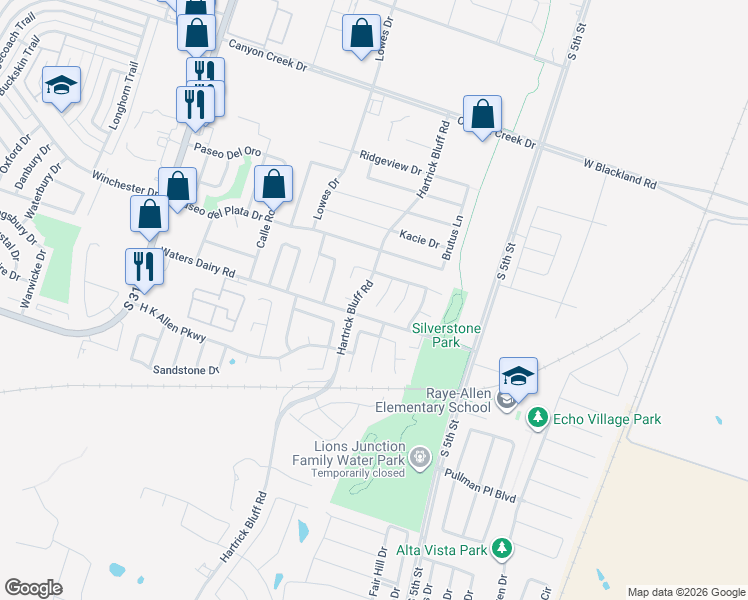 map of restaurants, bars, coffee shops, grocery stores, and more near 4809 Hartrick Bluff Road in Temple