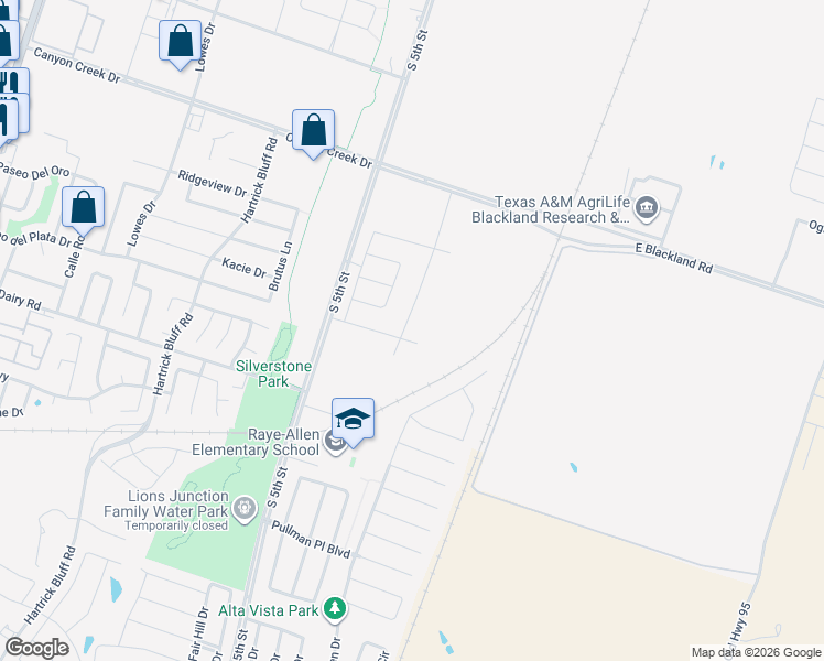 map of restaurants, bars, coffee shops, grocery stores, and more near 4720 Stonehaven Drive in Temple