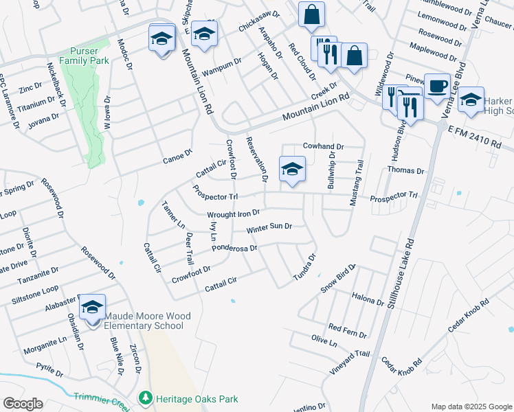 map of restaurants, bars, coffee shops, grocery stores, and more near 409 Wrought Iron Drive in Harker Heights