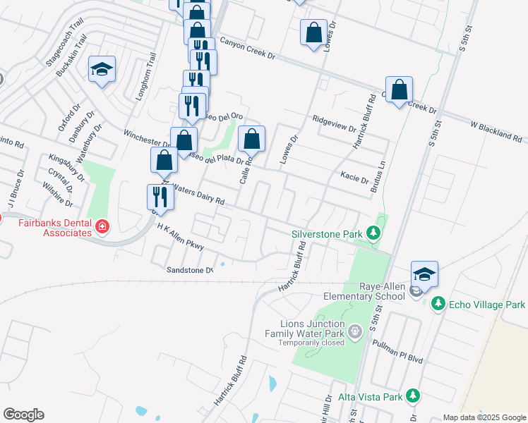 map of restaurants, bars, coffee shops, grocery stores, and more near 4809 Ridge Way Drive in Temple