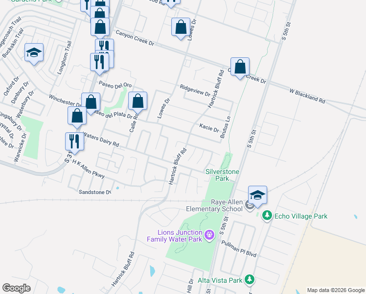 map of restaurants, bars, coffee shops, grocery stores, and more near 808 Silver Stone Drive in Temple