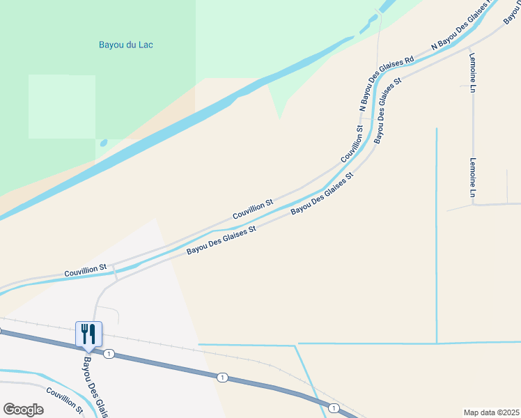 map of restaurants, bars, coffee shops, grocery stores, and more near 240 North Bayou Des Glaises Road in Moreauville