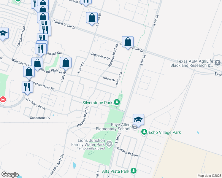 map of restaurants, bars, coffee shops, grocery stores, and more near 516 Paseo del Plata Drive in Temple