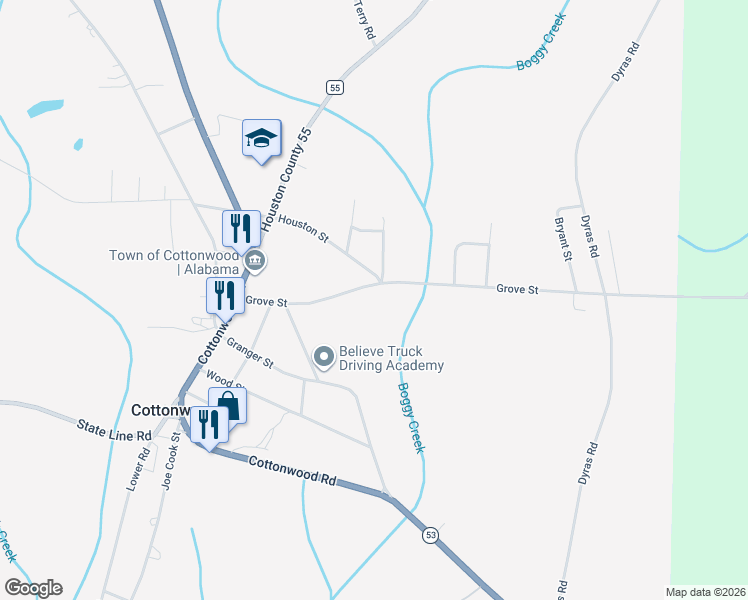 map of restaurants, bars, coffee shops, grocery stores, and more near 460 Grove Street in Cottonwood