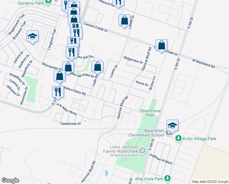 map of restaurants, bars, coffee shops, grocery stores, and more near 4706 High Pointe Drive in Temple