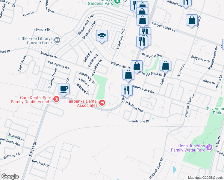 map of restaurants, bars, coffee shops, grocery stores, and more near 5003 Warwicke Drive in Temple