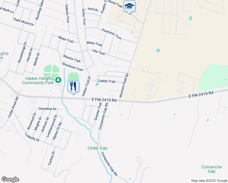 map of restaurants, bars, coffee shops, grocery stores, and more near 5 Ruiz Drive in Harker Heights