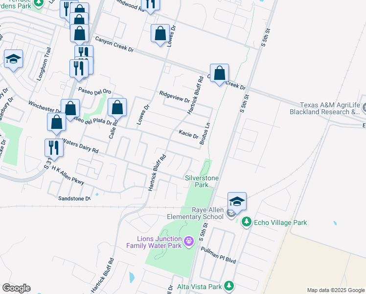 map of restaurants, bars, coffee shops, grocery stores, and more near 621 Paseo del Plata Drive in Temple
