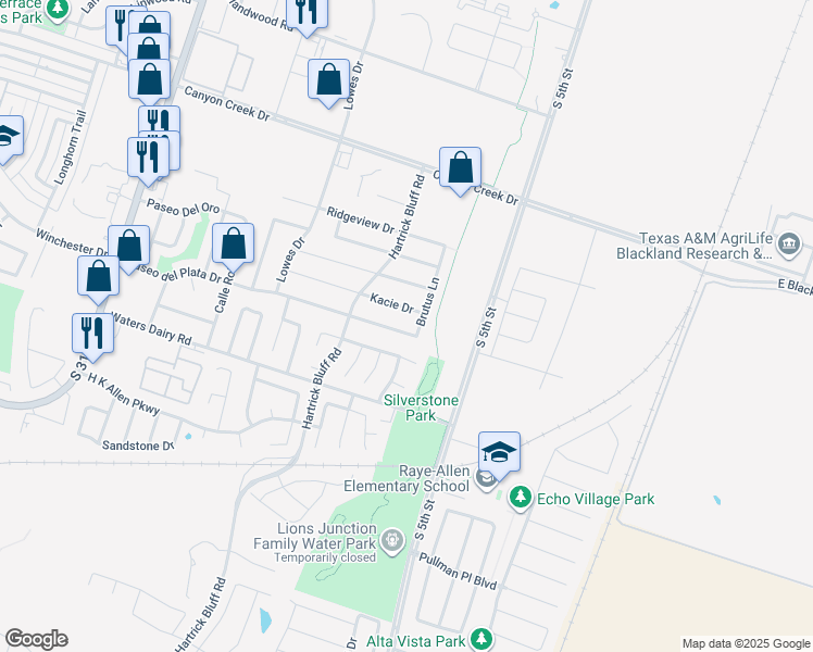 map of restaurants, bars, coffee shops, grocery stores, and more near 516 Paseo del Plata Drive in Temple