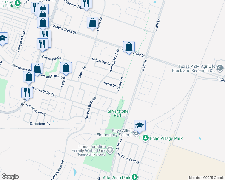 map of restaurants, bars, coffee shops, grocery stores, and more near 516 Paseo del Plata Drive in Temple