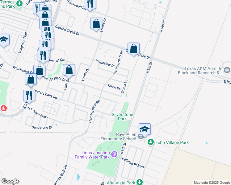 map of restaurants, bars, coffee shops, grocery stores, and more near 516 Paseo del Plata Drive in Temple