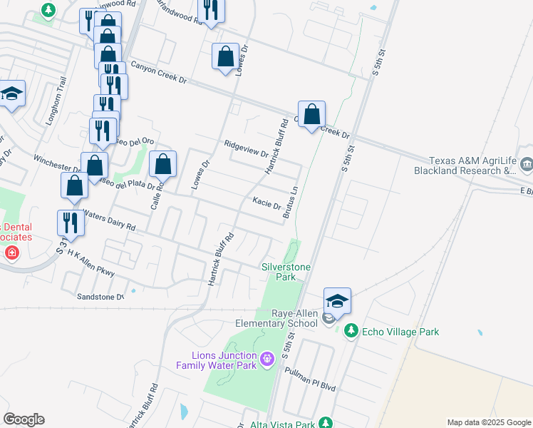 map of restaurants, bars, coffee shops, grocery stores, and more near 516 Paseo del Plata Drive in Temple