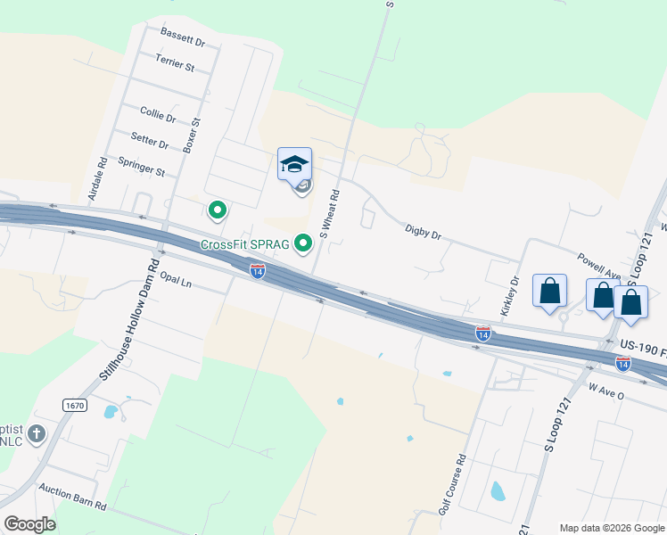 map of restaurants, bars, coffee shops, grocery stores, and more near 2812 U.S. 190 Frontage Road in Belton