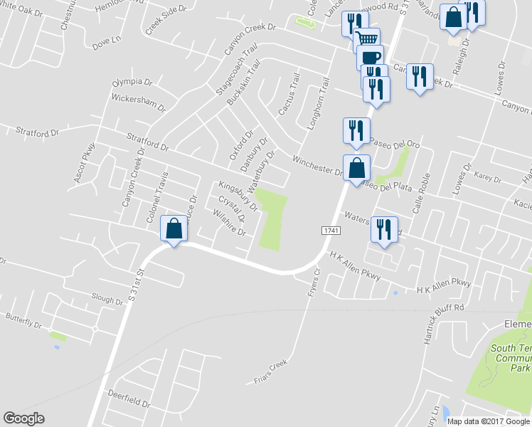 map of restaurants, bars, coffee shops, grocery stores, and more near 5003 Warwicke Drive in Temple