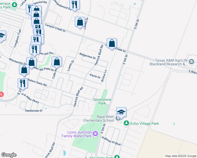 map of restaurants, bars, coffee shops, grocery stores, and more near 516 Paseo del Plata Drive in Temple