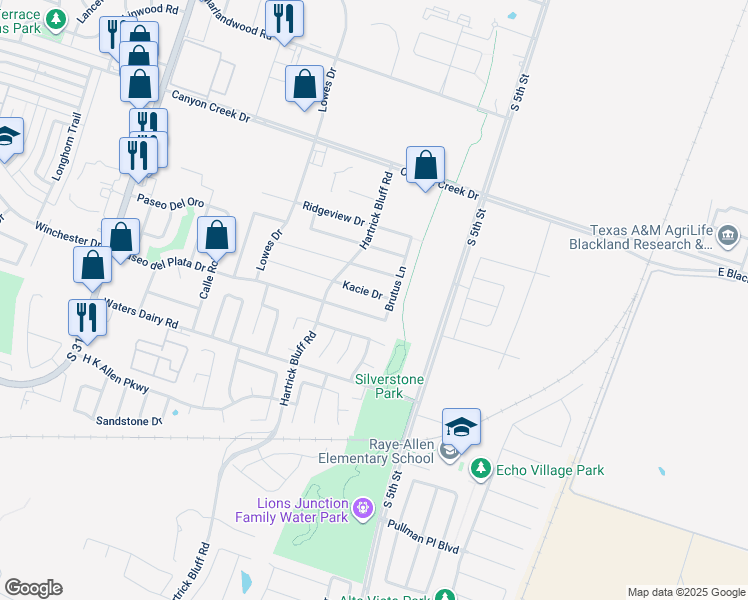 map of restaurants, bars, coffee shops, grocery stores, and more near 516 Paseo del Plata Drive in Temple