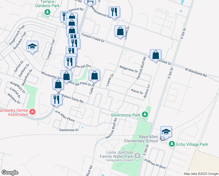 map of restaurants, bars, coffee shops, grocery stores, and more near 922 Paseo Del Plata in Temple