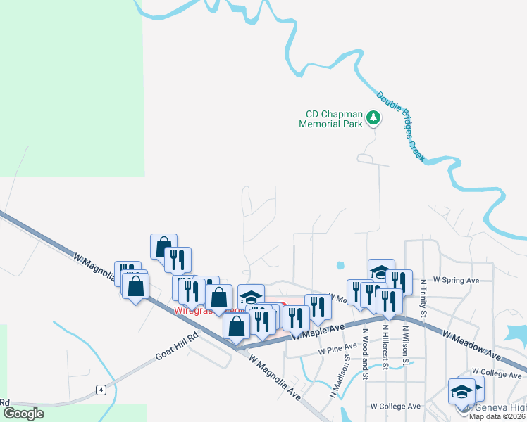 map of restaurants, bars, coffee shops, grocery stores, and more near 201-331 North Glendale Street in Geneva