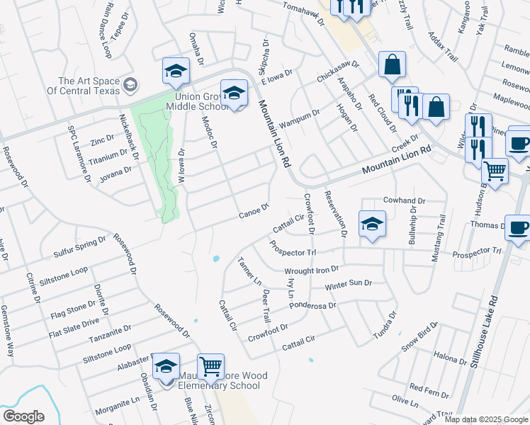 map of restaurants, bars, coffee shops, grocery stores, and more near 331 Canoe Drive in Harker Heights