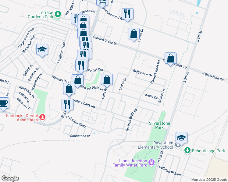 map of restaurants, bars, coffee shops, grocery stores, and more near 4615 Canyon Ridge Drive in Temple