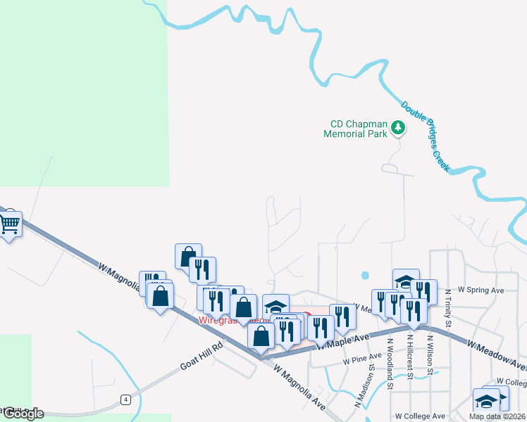 map of restaurants, bars, coffee shops, grocery stores, and more near 201 North Glendale Street in Geneva
